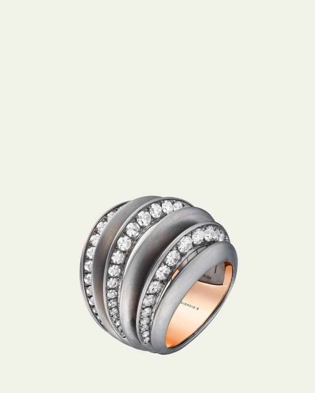 Palma Titanium and 18K Rose Gold Statement Ring with Diamonds